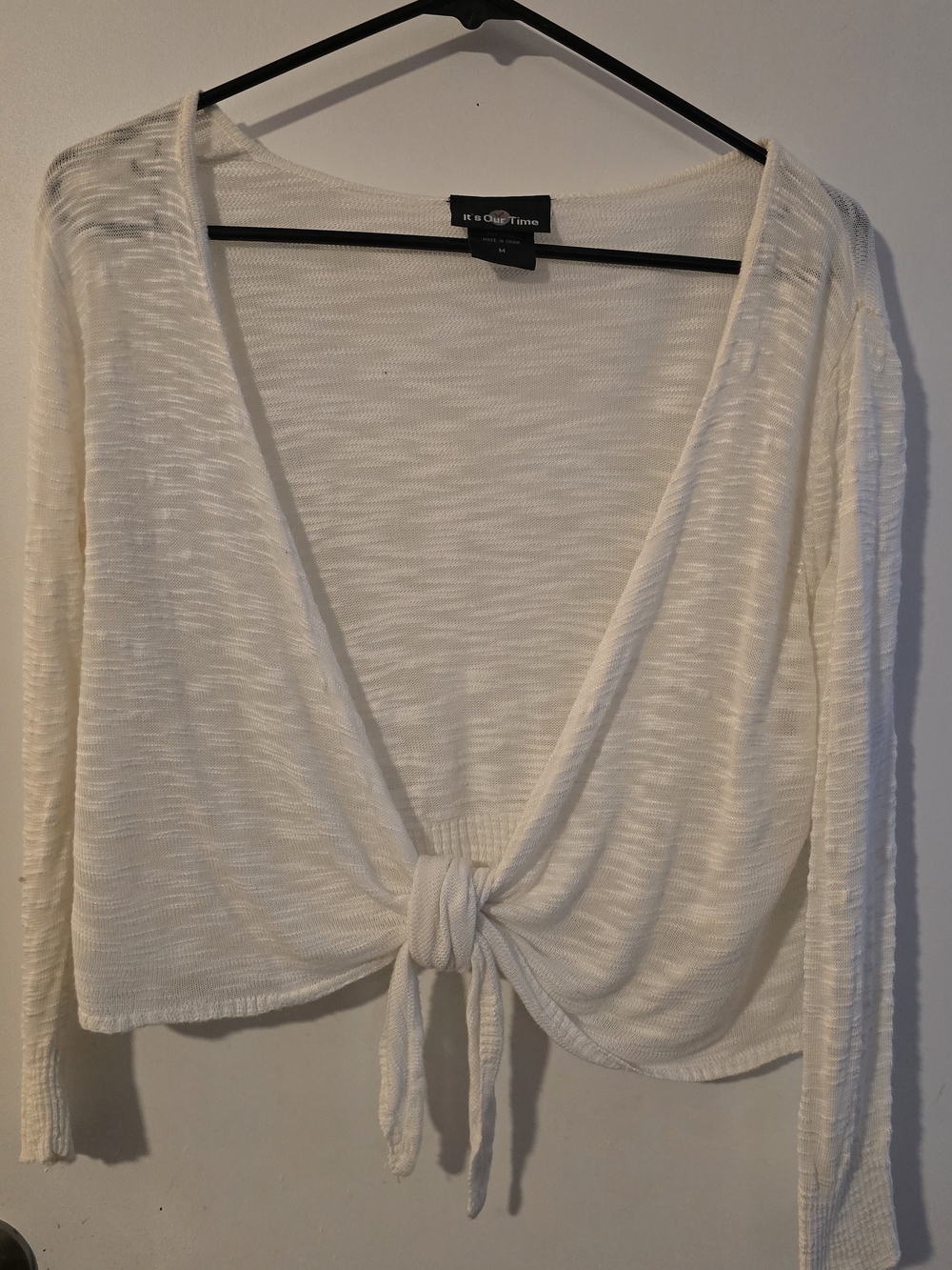 It's Our Time Cream Tie-Front Lightweight Knit Top